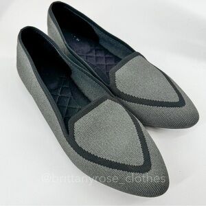 BIRDIES The Blackbird Pointed Toe Loafer in Mist Gray and Black Knit